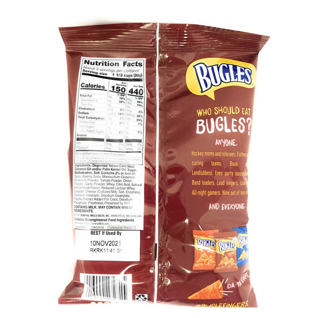 Bugles Chili Cheese Flavoured Crispy Corn Snacks (3oz)