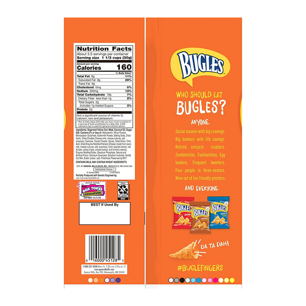 Bugles Nacho Cheese Flavoured Crispy Corn Snacks (3oz)