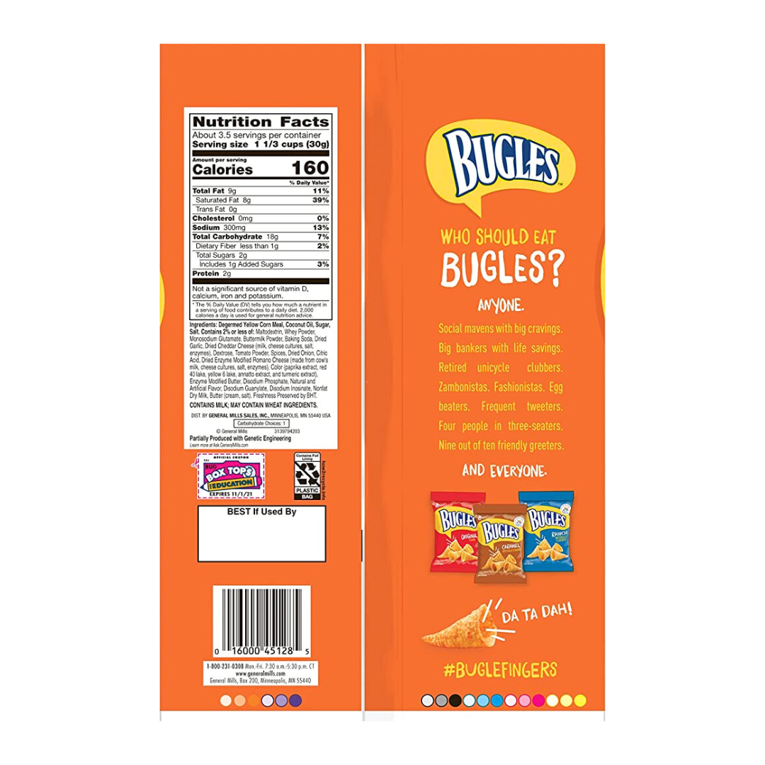 Bugles Nacho Cheese Flavoured Crispy Corn Snacks (3oz)