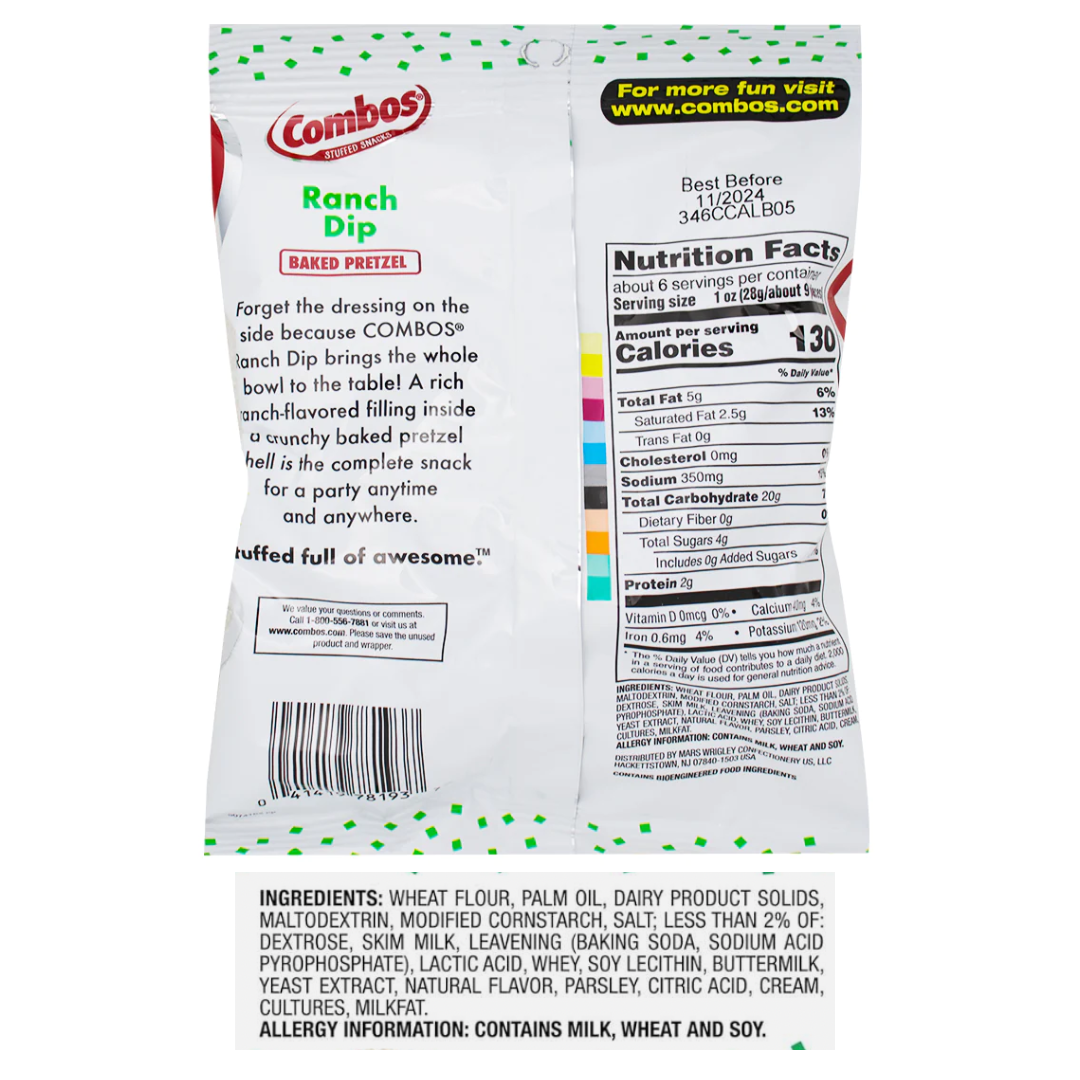 Combos Ranch Dip Baked Pretzel (6.3oz)