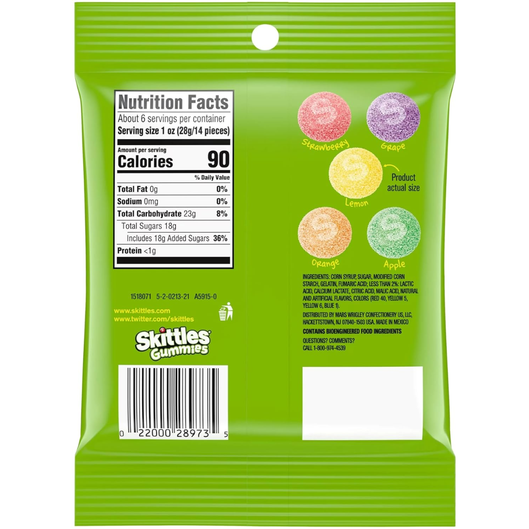 Skittles Sour Gummies Peg Bag (5.80oz)