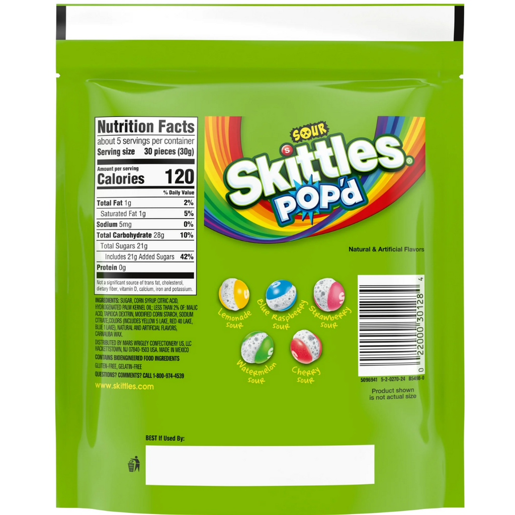 Skittles Sour Pop'd Freeze Dried Candy (5.5oz)