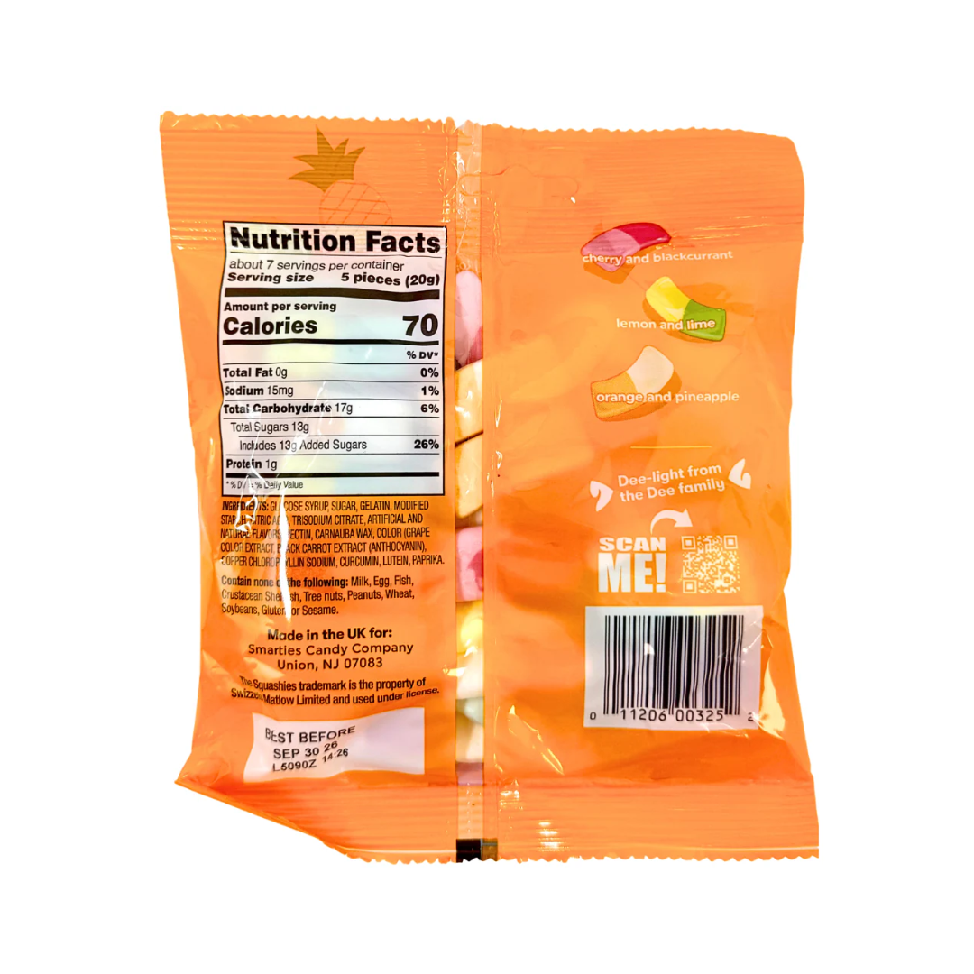 Squashies Smarties Mixed Fruit Peg Bag (5oz)