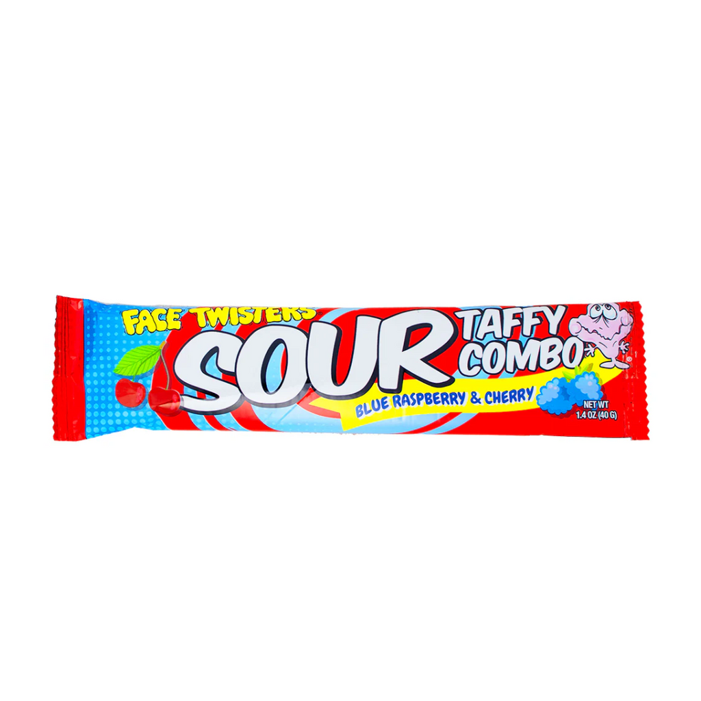 Face Twisters Sour Blue Raspberry And Cherry Taffy Combo (1.4oz)