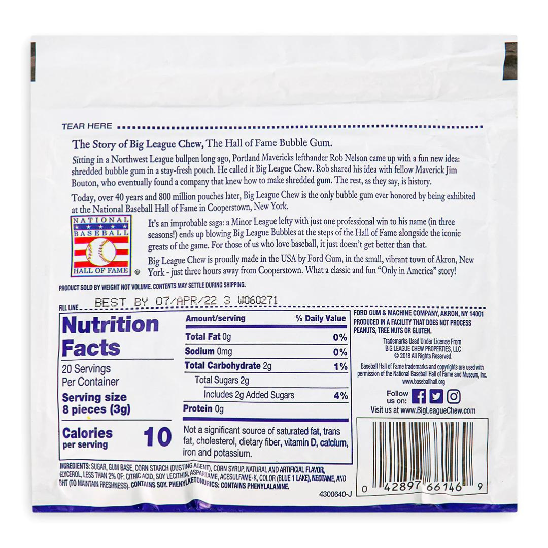 Big League Chew Blue Raspberry Gum (2.12oz) Secondary image